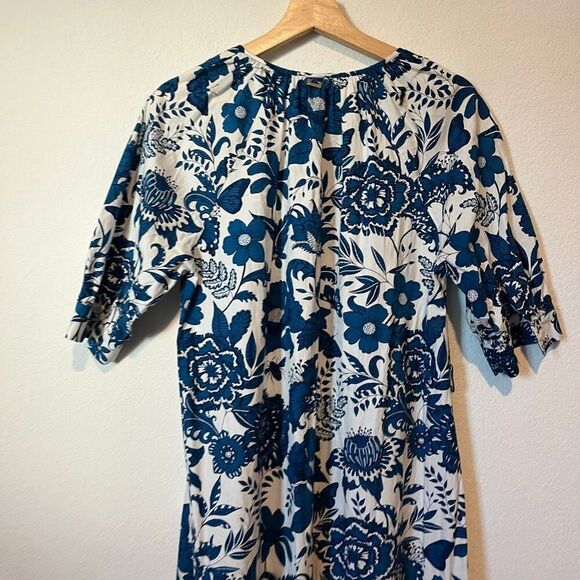 Zingara Blue White Floral Half Sleeve Midi Tea Dress Women's Size Small - Picture 4 of 7